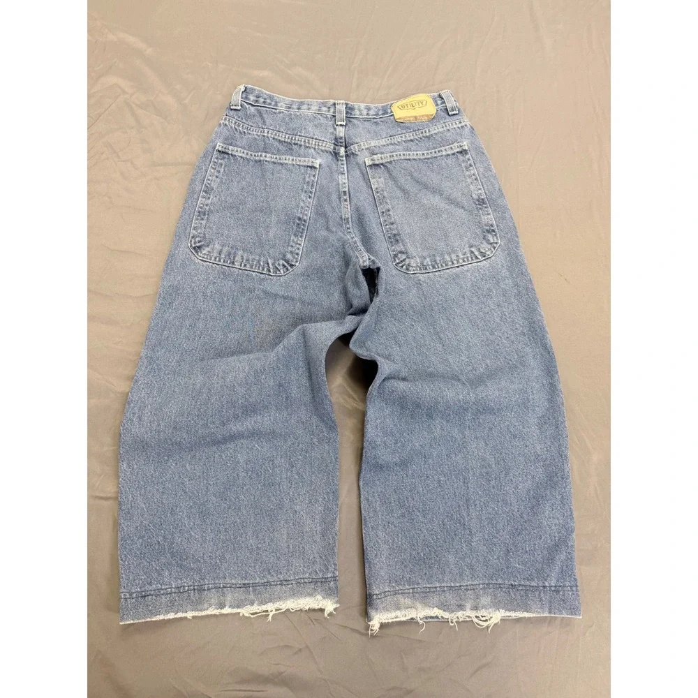 Vintage Utility Brand Wide Leg Baggy Jeans Side Stripe Blue Denim 34x30 Y2K